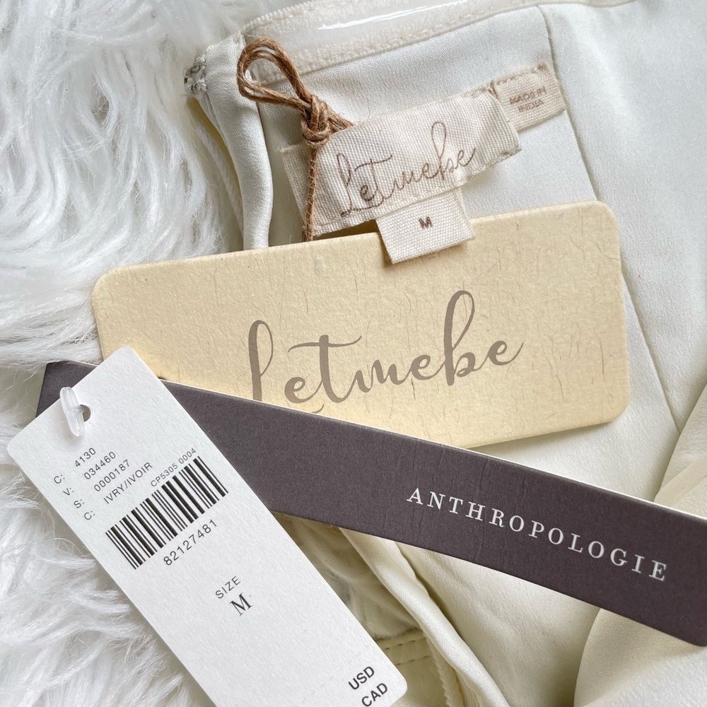 Anthropologie Faux Leather Strapless Mini Dress Ivory Bubble Medium - Picture 14 of 16